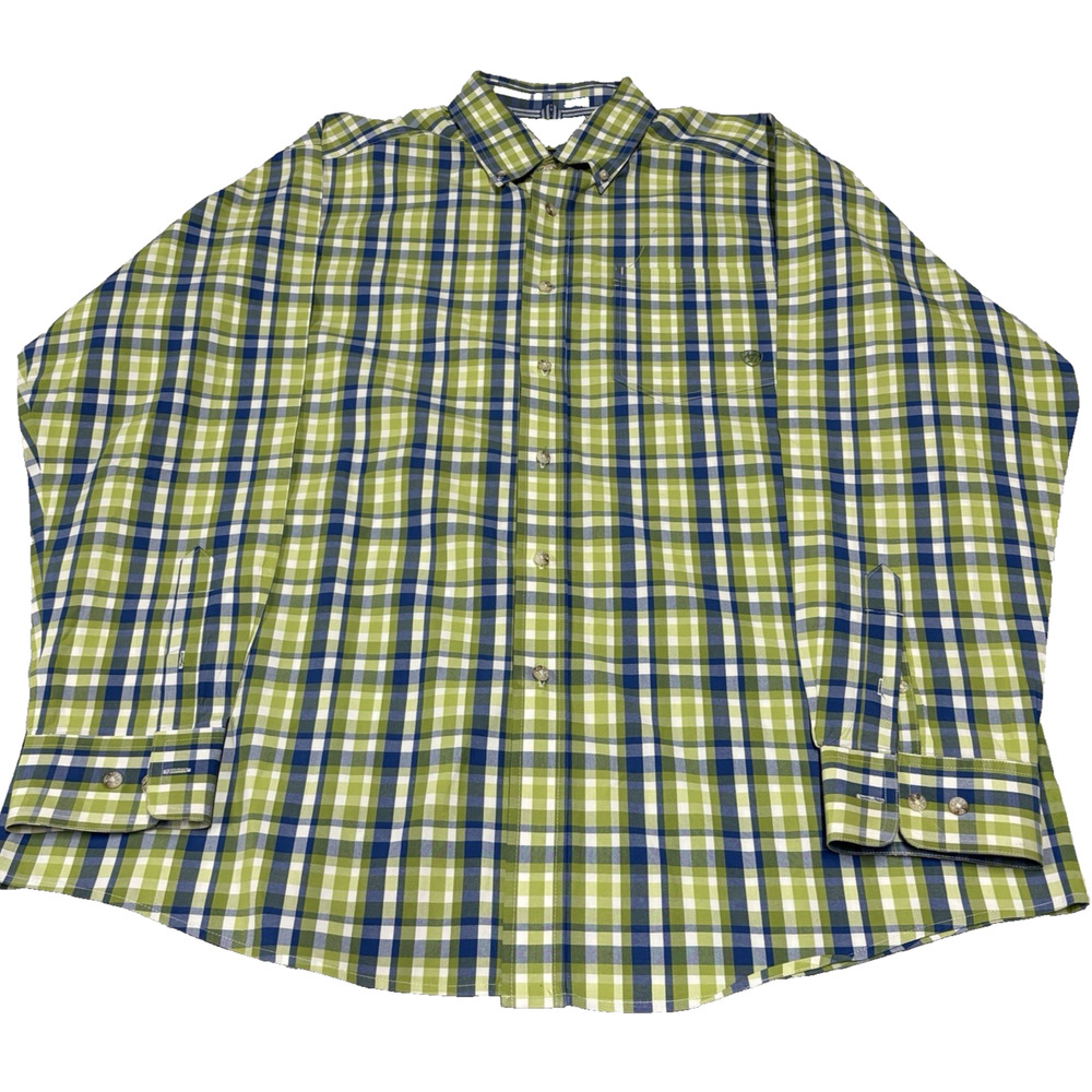 Ariat- Pro Series -Men’s-Long Sleeve-Button Down Shirt-Size XL - GreenBlue-White